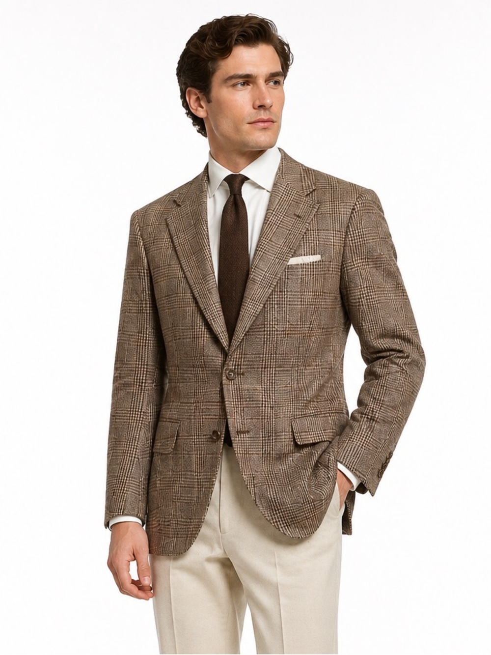 CRICKETEER Vintage Wool Camel Hair Blazer Sport Coat Brown Plaid Ivy Classic 46L
